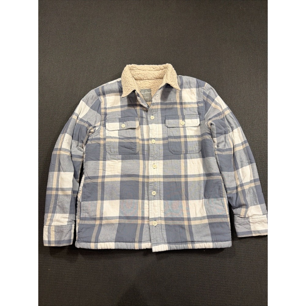 Hollister Mens XS Sherpa Lined Flannel Jacket Plaid Button Front